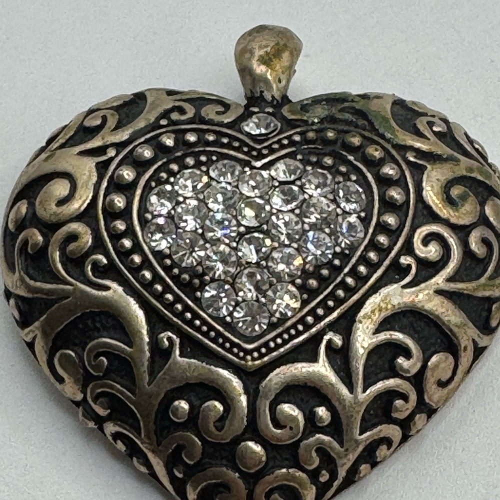 Heart Pendant antique old tone 2.5” X 2.5”